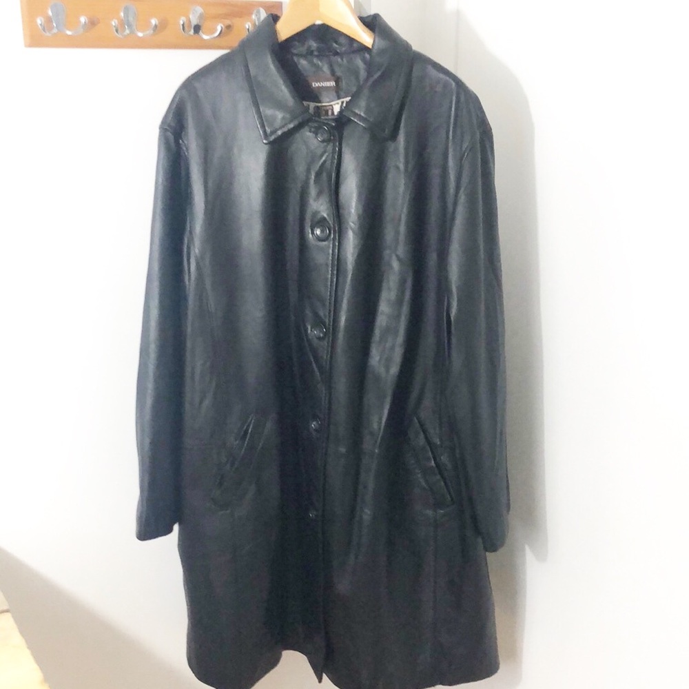 Danier Long Black Leather Coat